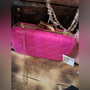 NWT Elegant Pink Quilted Clutch designer inspired